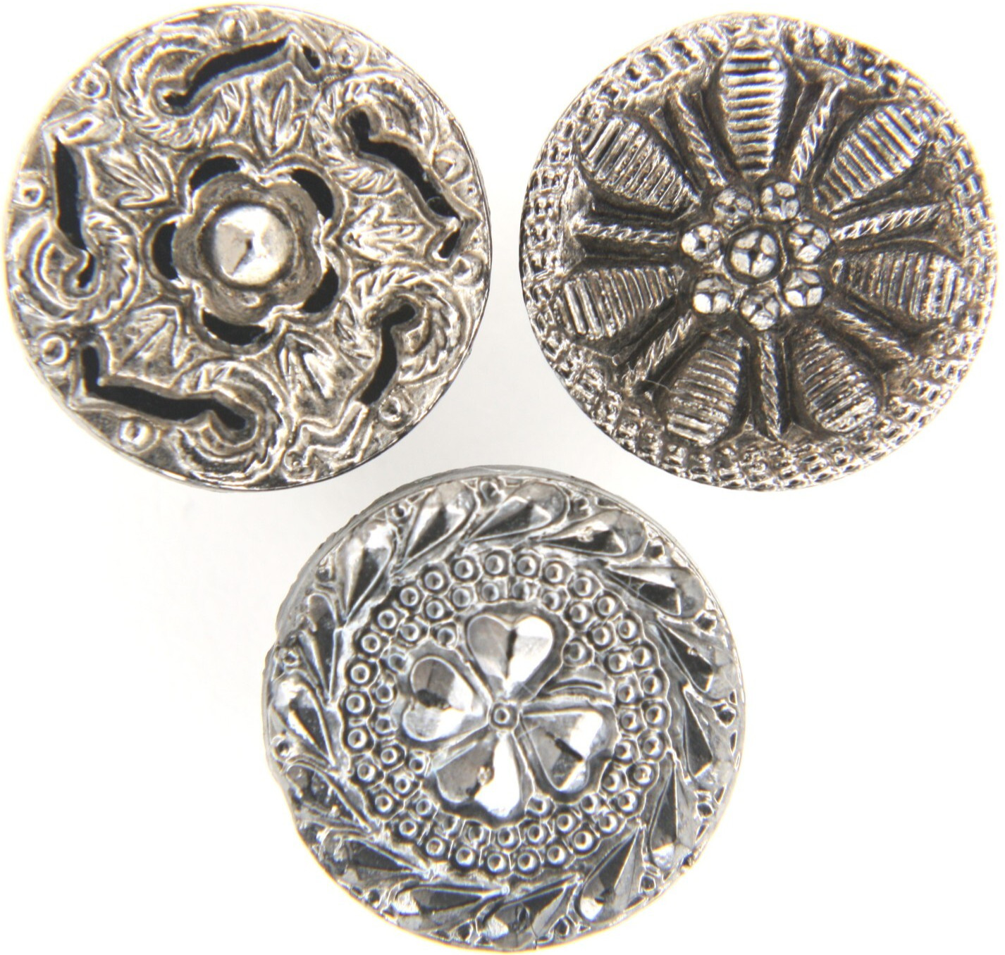 1890s ATQ Victorian Glass Silver Luster Lacy Starburst Floral Star Button LOT