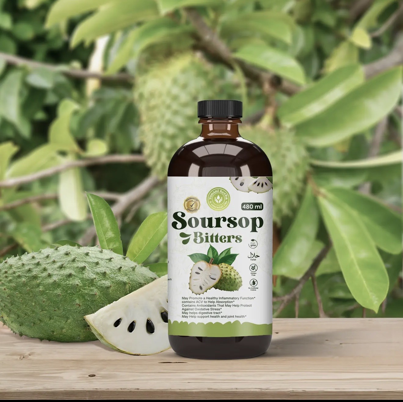 Organic Soursop Living Bitters - Vegan/Gluten-Free/Natural - 16 Fl Oz