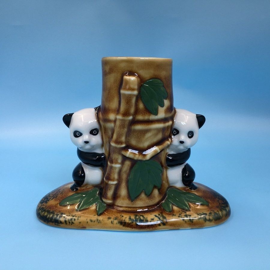 16*12*8.5cm Color Porcelain National Treasure Two Pandas Pen Holder Craft 