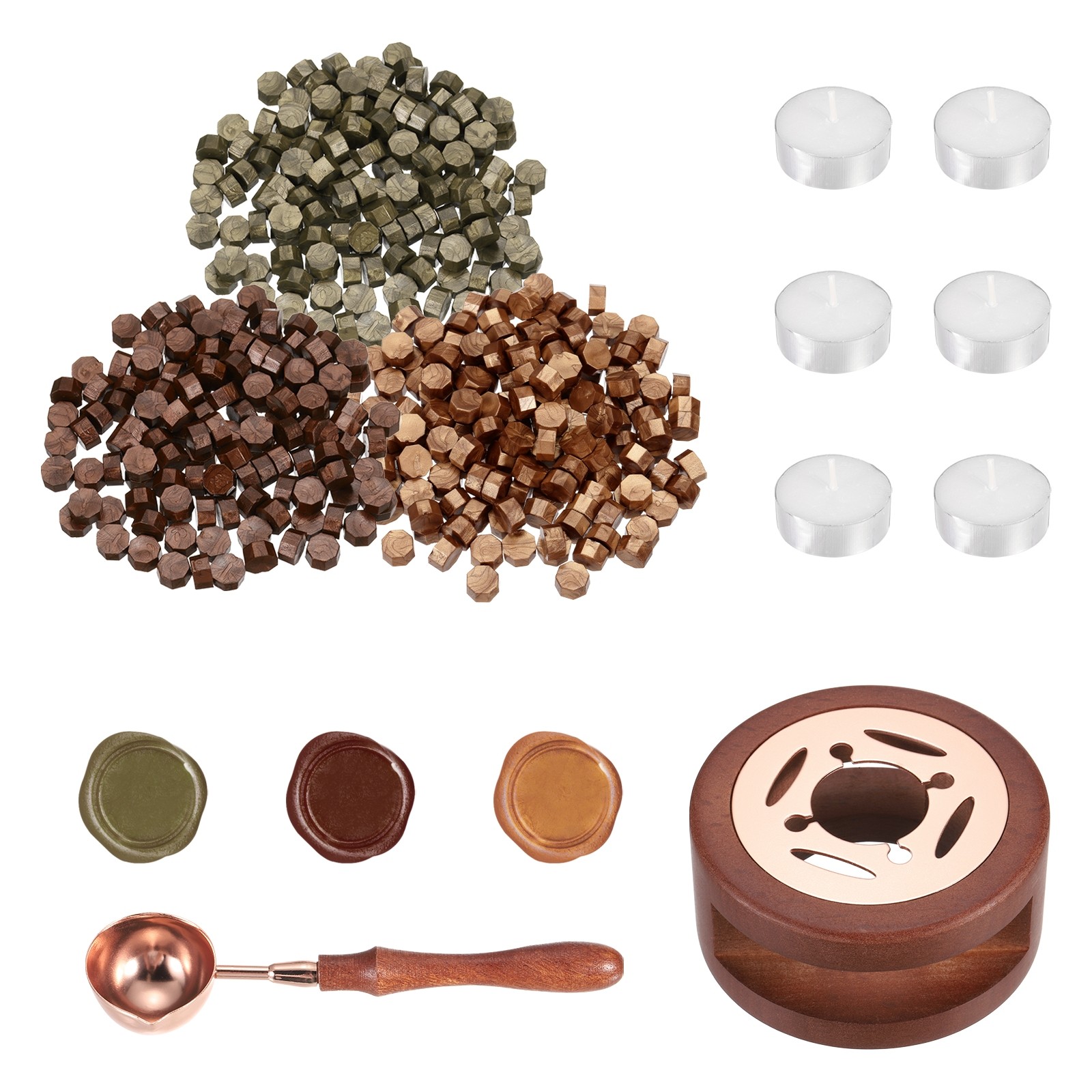 Wax Seal Kit, 150 Wax Beads, Candles, Red Copper/Antique Bronze/Copper Gold
