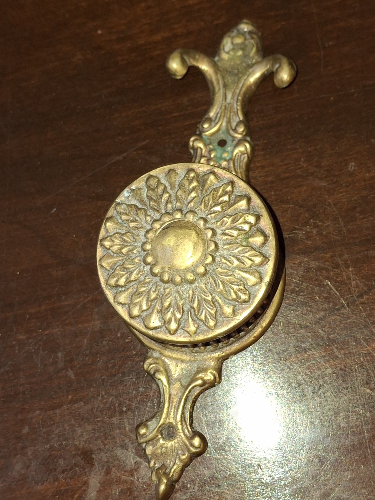 Antique Brass Wall Hanger Coat-Hat, Purse Vintage Old Round Ornate Hook