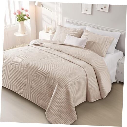  Ultra Soft King Quilt Bedding Set, Lightweight King (96"x104") Brich Beige