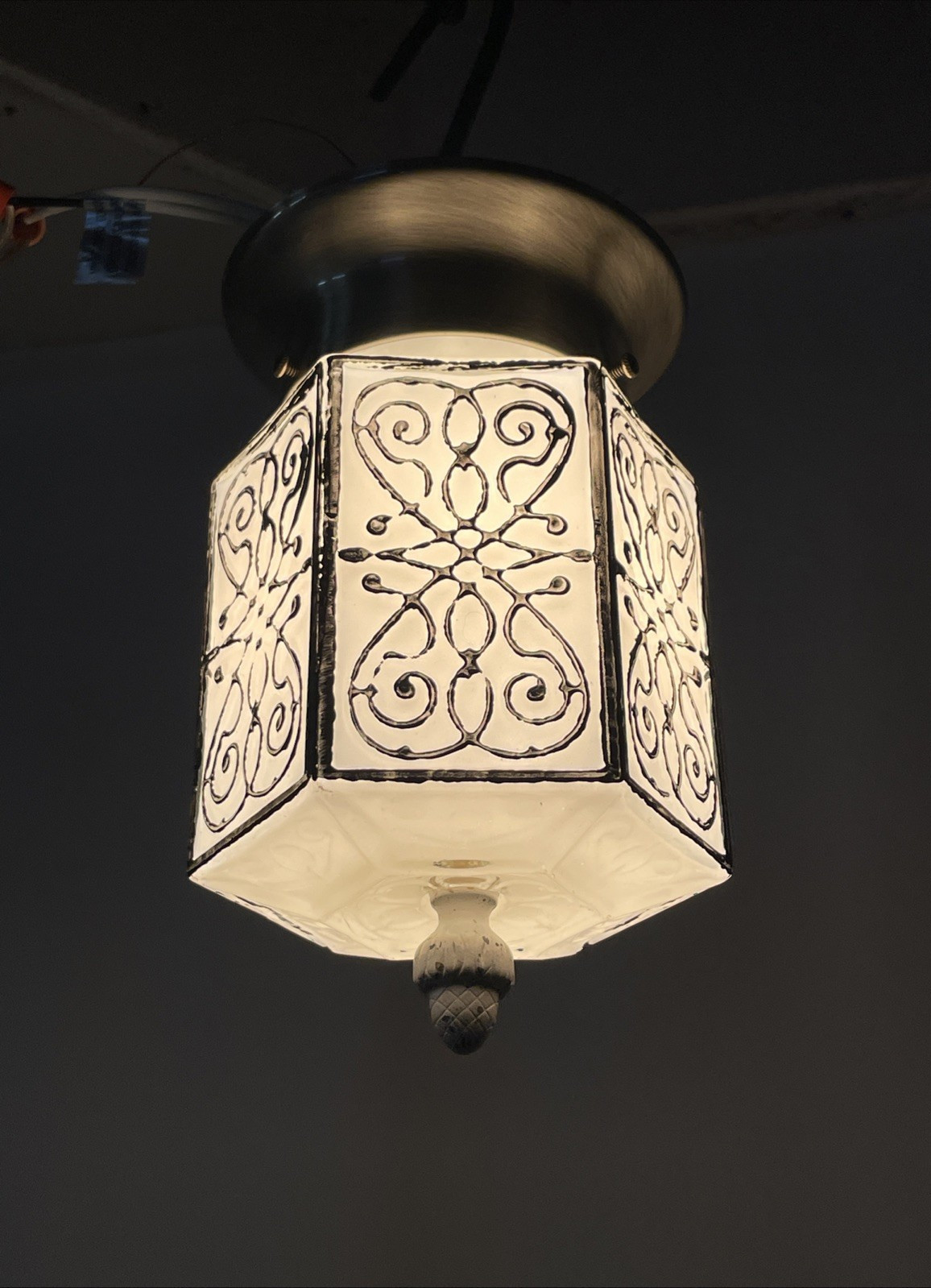 Vtg MCM Flush Mount Ceiling Light 1950s 1960s 70s Black & White Geometric Retro