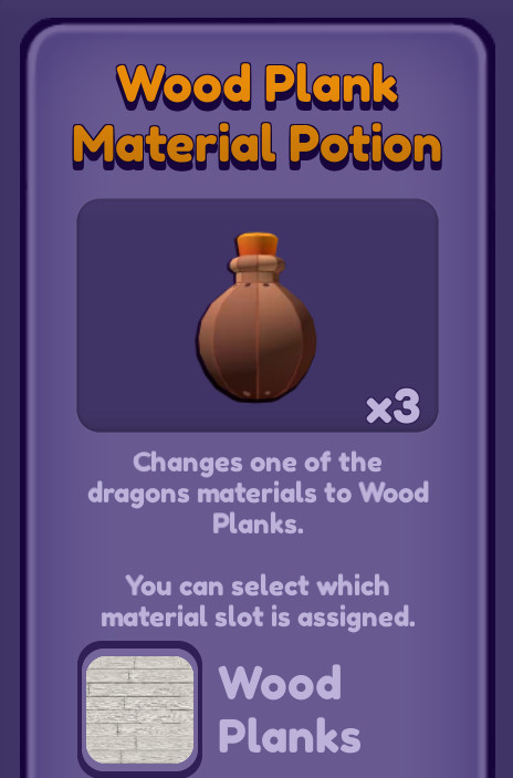 🐲 Roblox Dragon Adventures: 🪵 Wood Plank Material Potion🪵 | Delivery in 24H ⌛