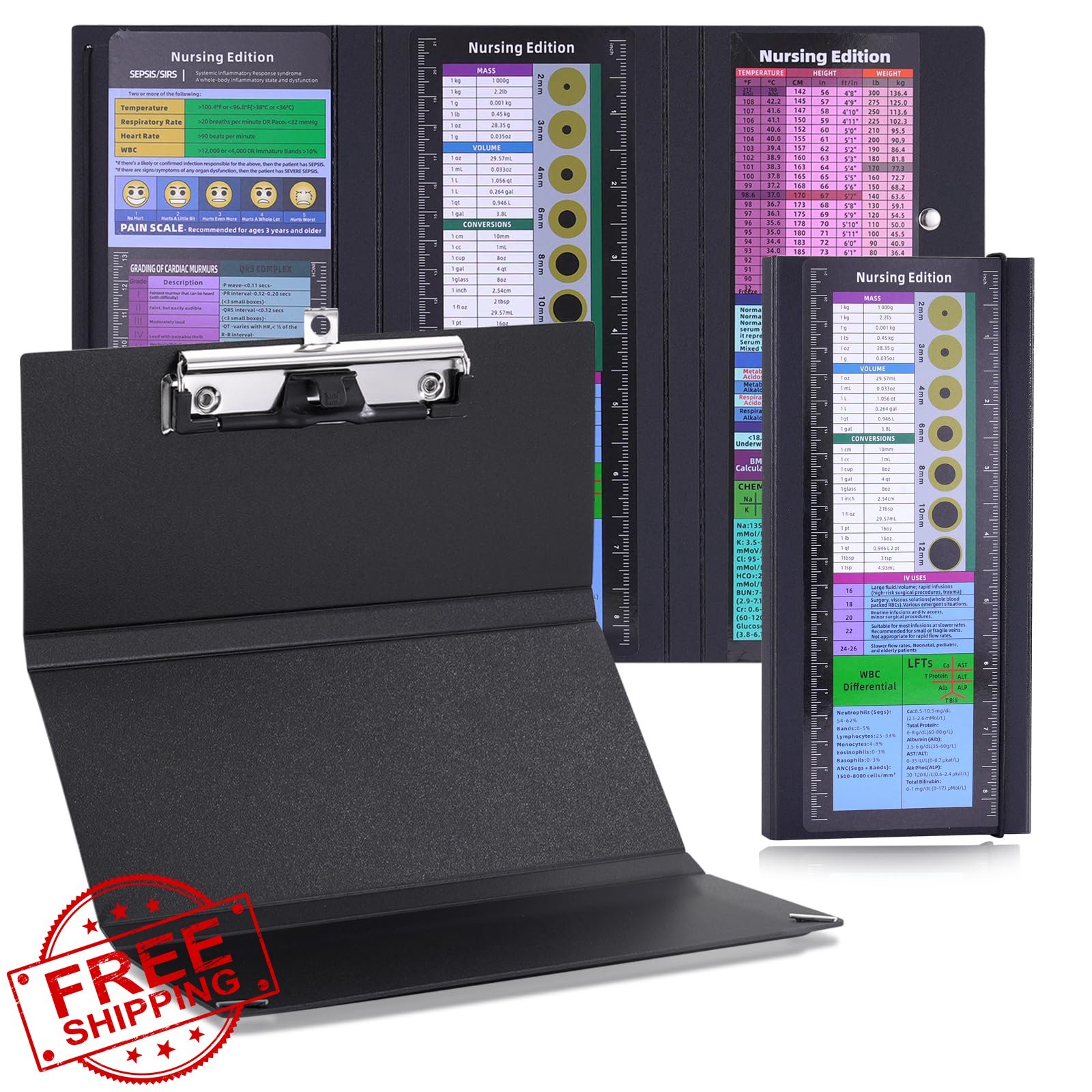 Foldable Nursing Clipboard Cheat Sheets 2-Pack Medical Writing Board