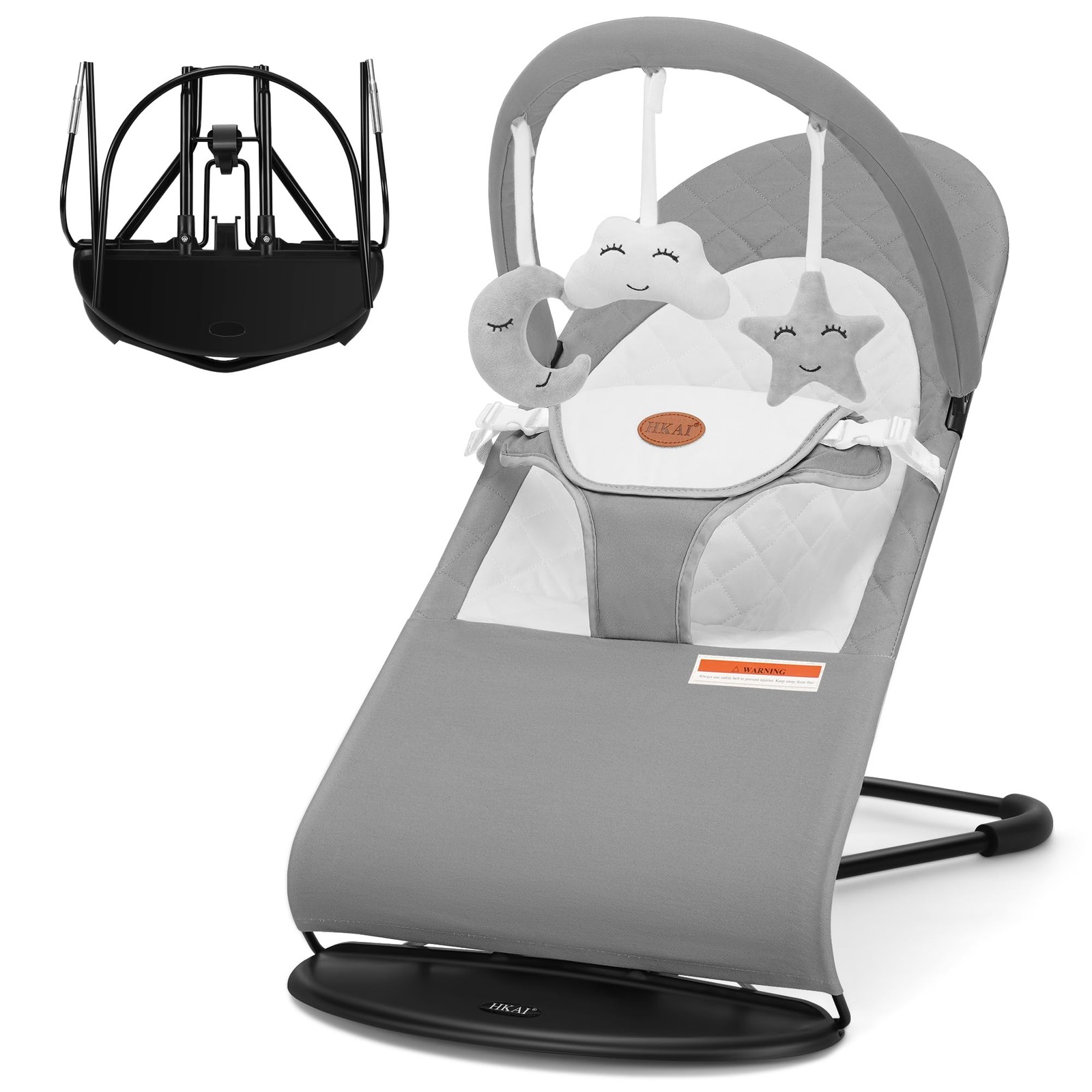 Baby Bouncer Seat 0-18M 3 Modes Rocker Stationary Cotton Fabrics HKAI Portable