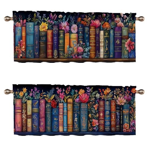 Kitchen Curtains Set of 2 Educational 52"W x 18"L (Pack of 2) Bookshelf