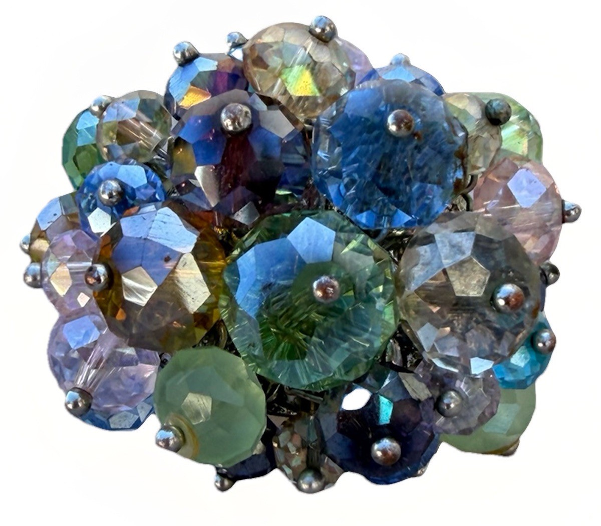Vintage Iridescent Bead Cluster Ring- Stretchable