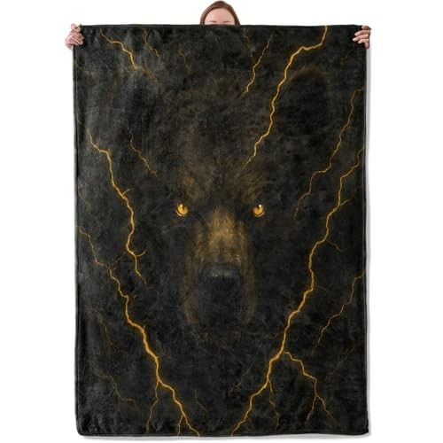 Bear Lightning Blanket Gifts for Men Boys Kids, Soft Warm Lightweight Flannel 