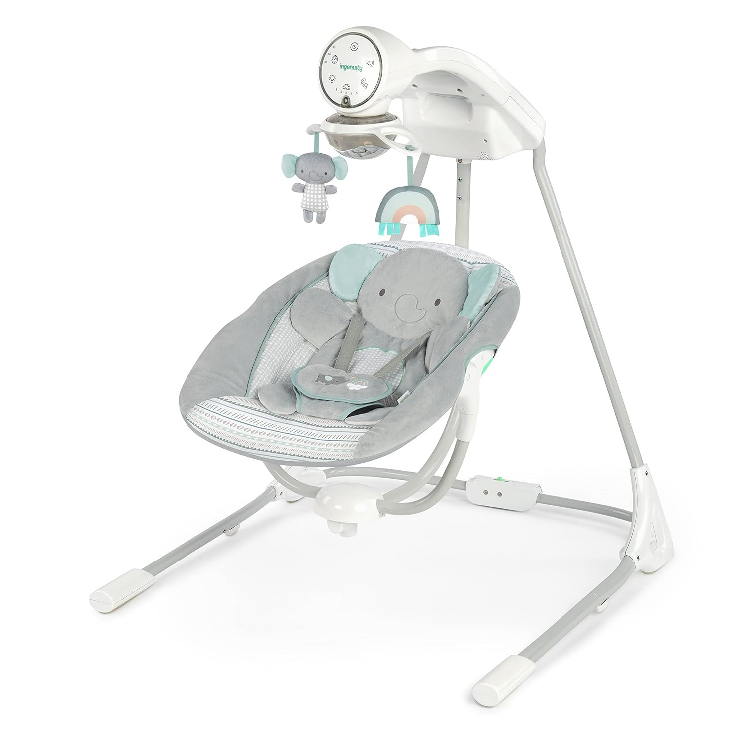 Inlighten 5-Speed Baby Swing - Swivel Infant Seat, 5 Point Safety Harness, Natur