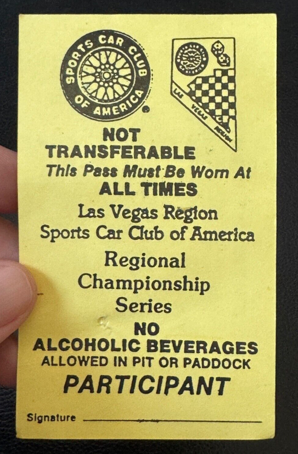 Vintage 1960's Sports Car Club of America Las Vegas Participant/Pass/Ticket