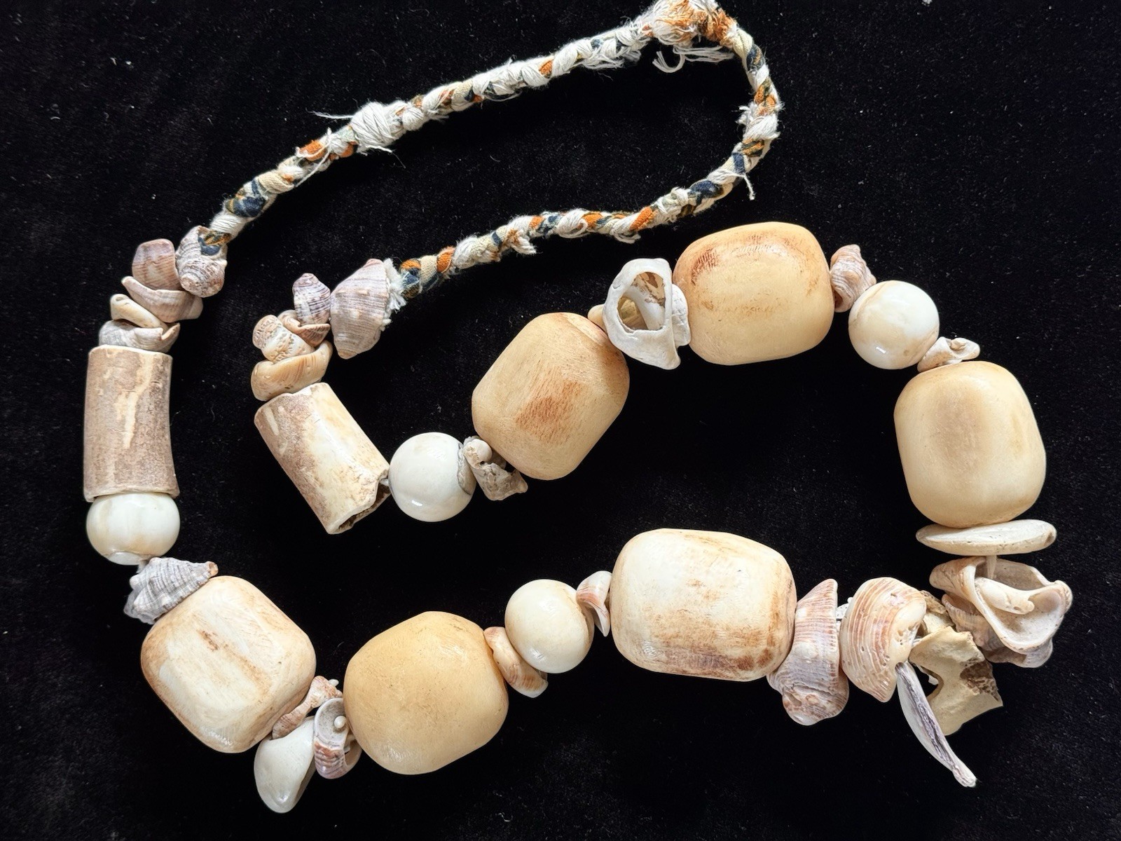 Antique Shell, Bone Beads Necklace From Africa