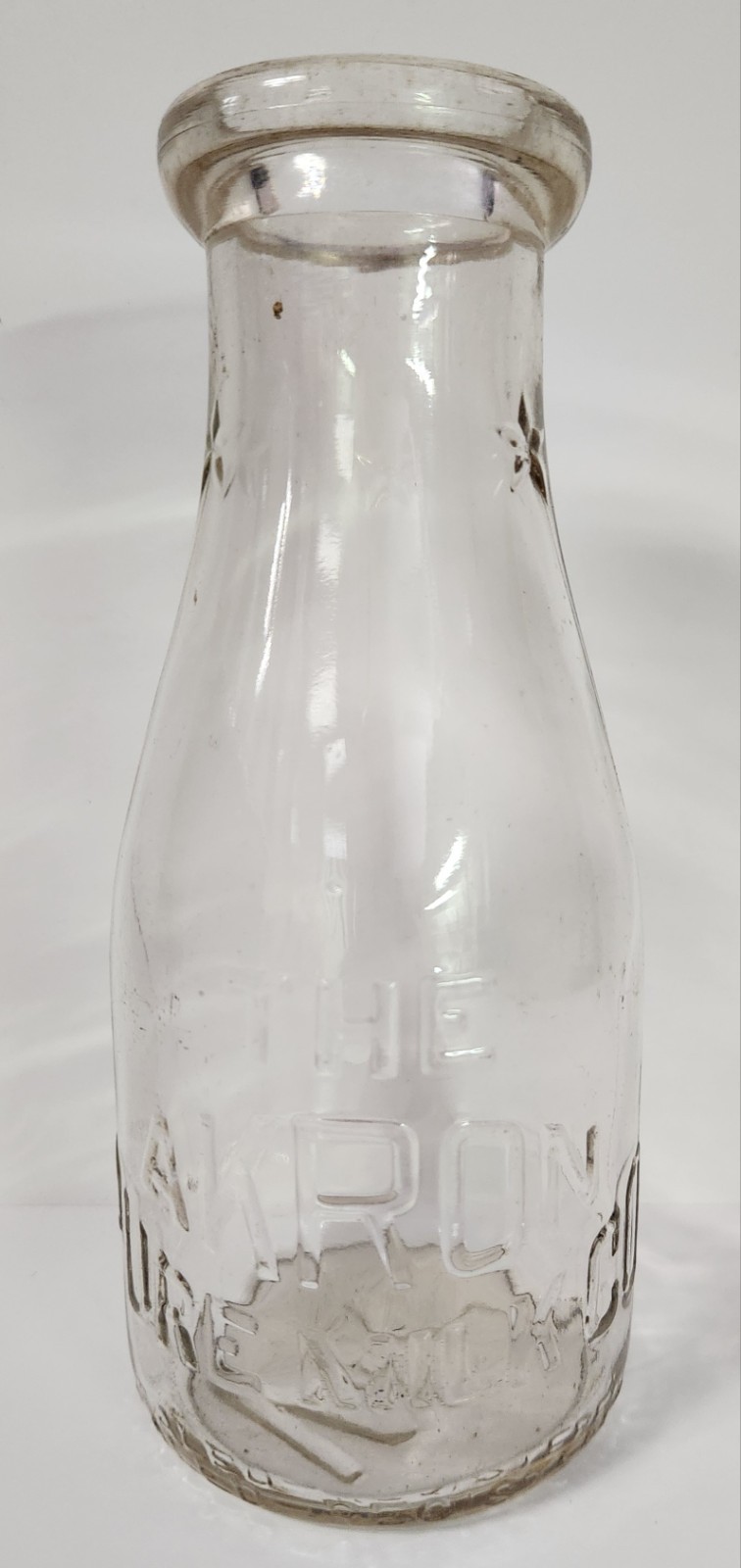 Akron OH Pure Milk Co. Pint Milk Glass Bottle