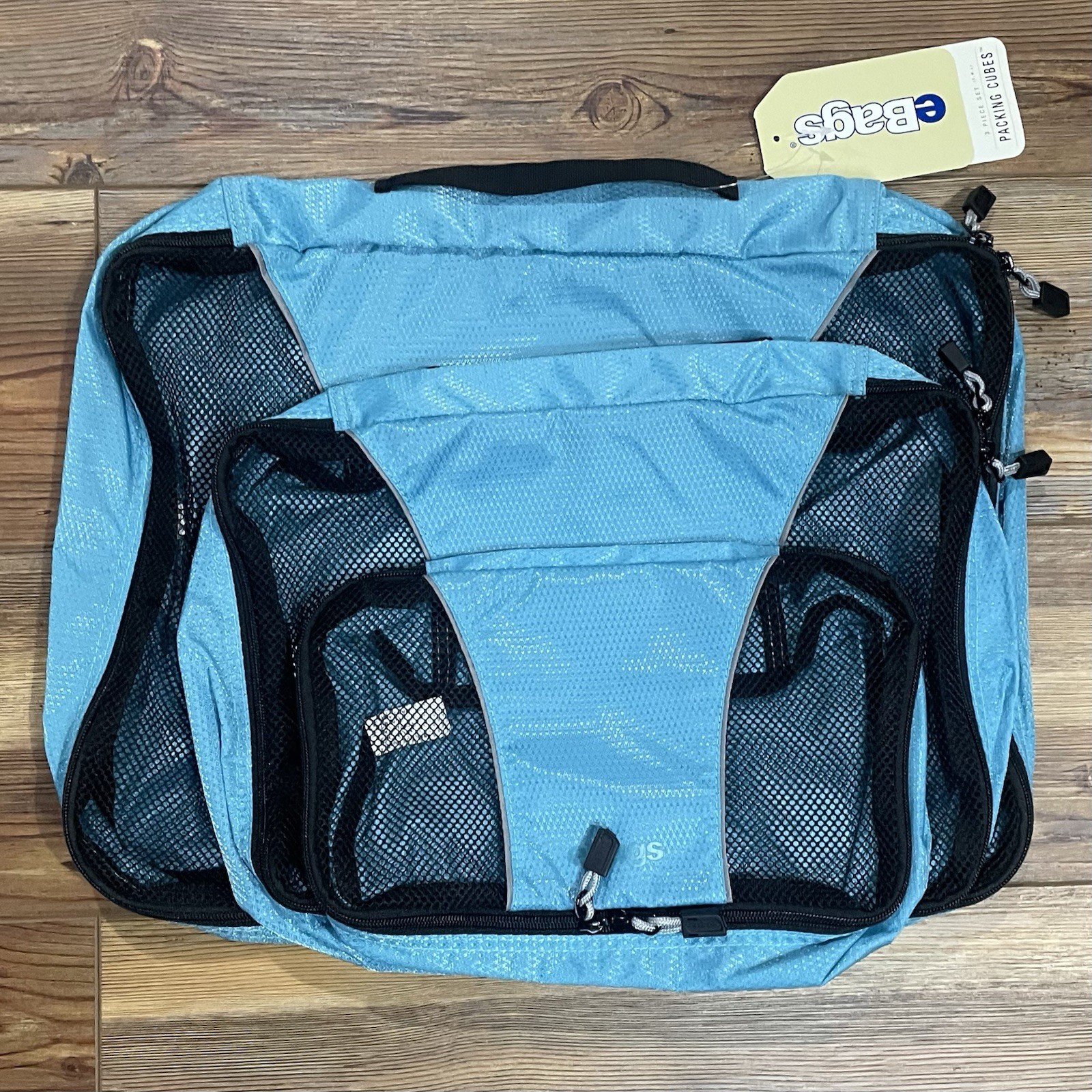 eBags Ultralight Compressible Mesh Packing Cubes 3 pc S, M, L Aqua Organizer NWT