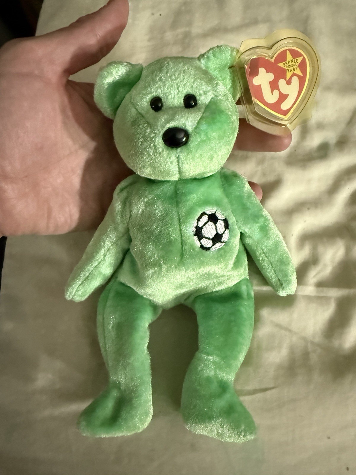 Ty Beanie Baby Kicks the Soccer Bear Push Toy With Tag Protector From 1999