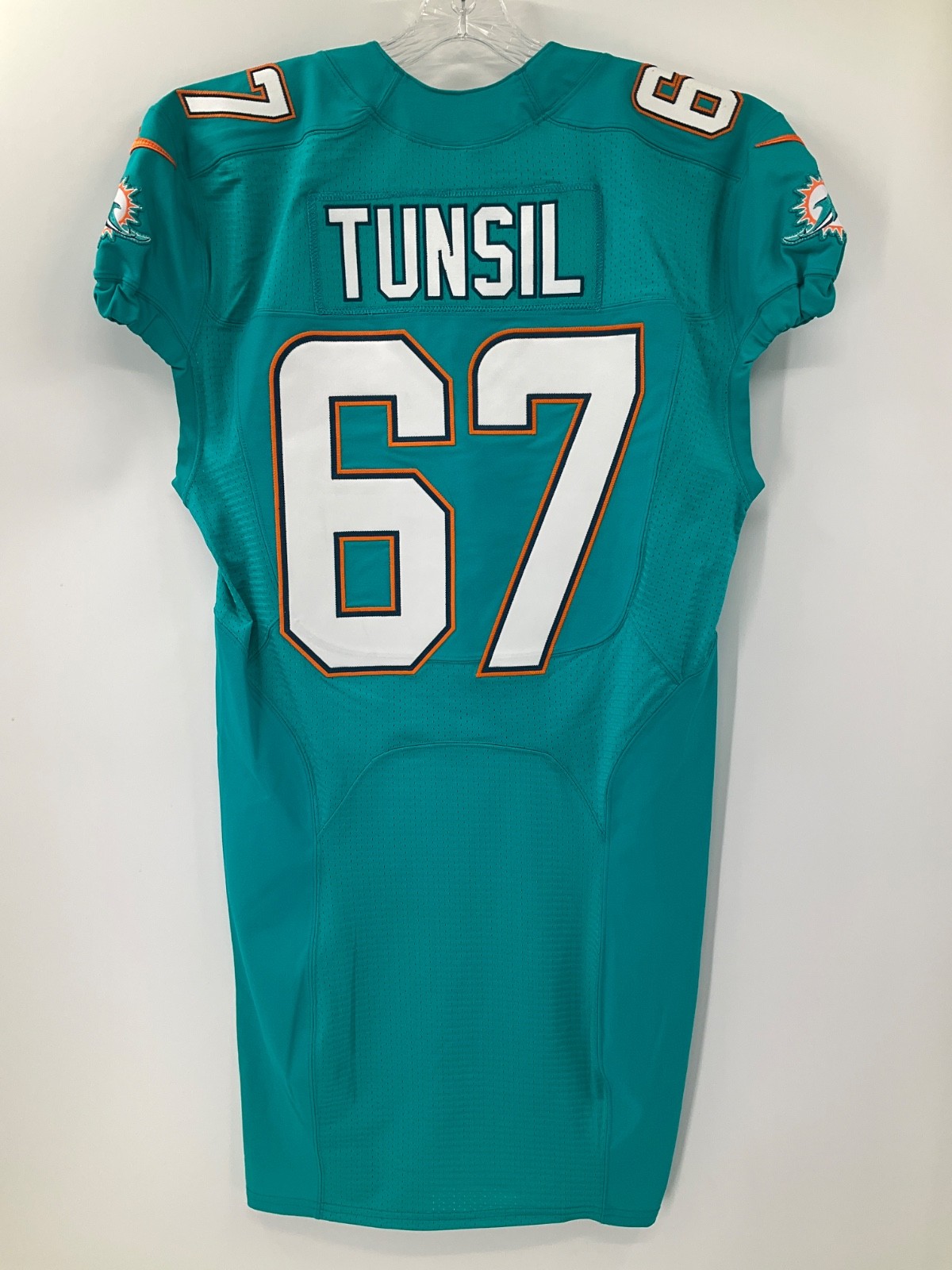 #67 LAREMY TUNSIL MIAMI DOLPHINS NIKE GAME USED AQUA JERSEY SZ-44 YR-2015