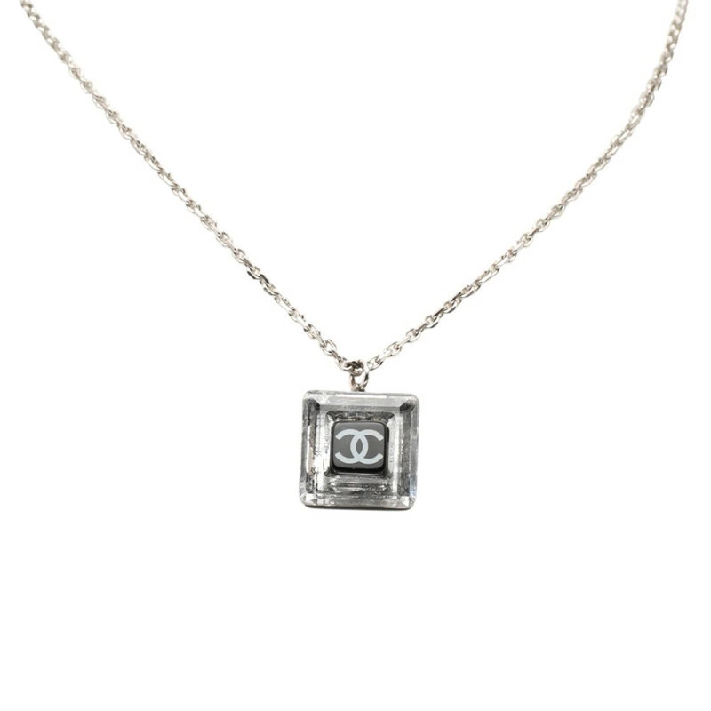 CHANEL Coco Mark Necklace Silver Black Metal Plastic Ladies CHANEL