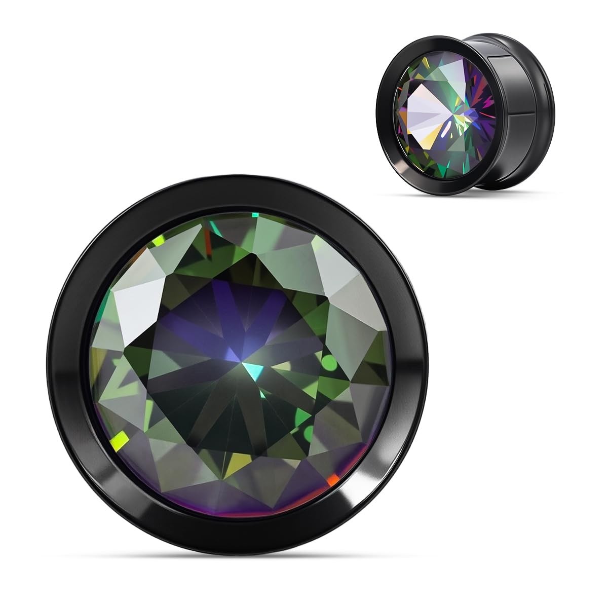 Ear Gauges Plugs Stainless Black Crystal Ear Plugs Screw Back Tunnel Expander...