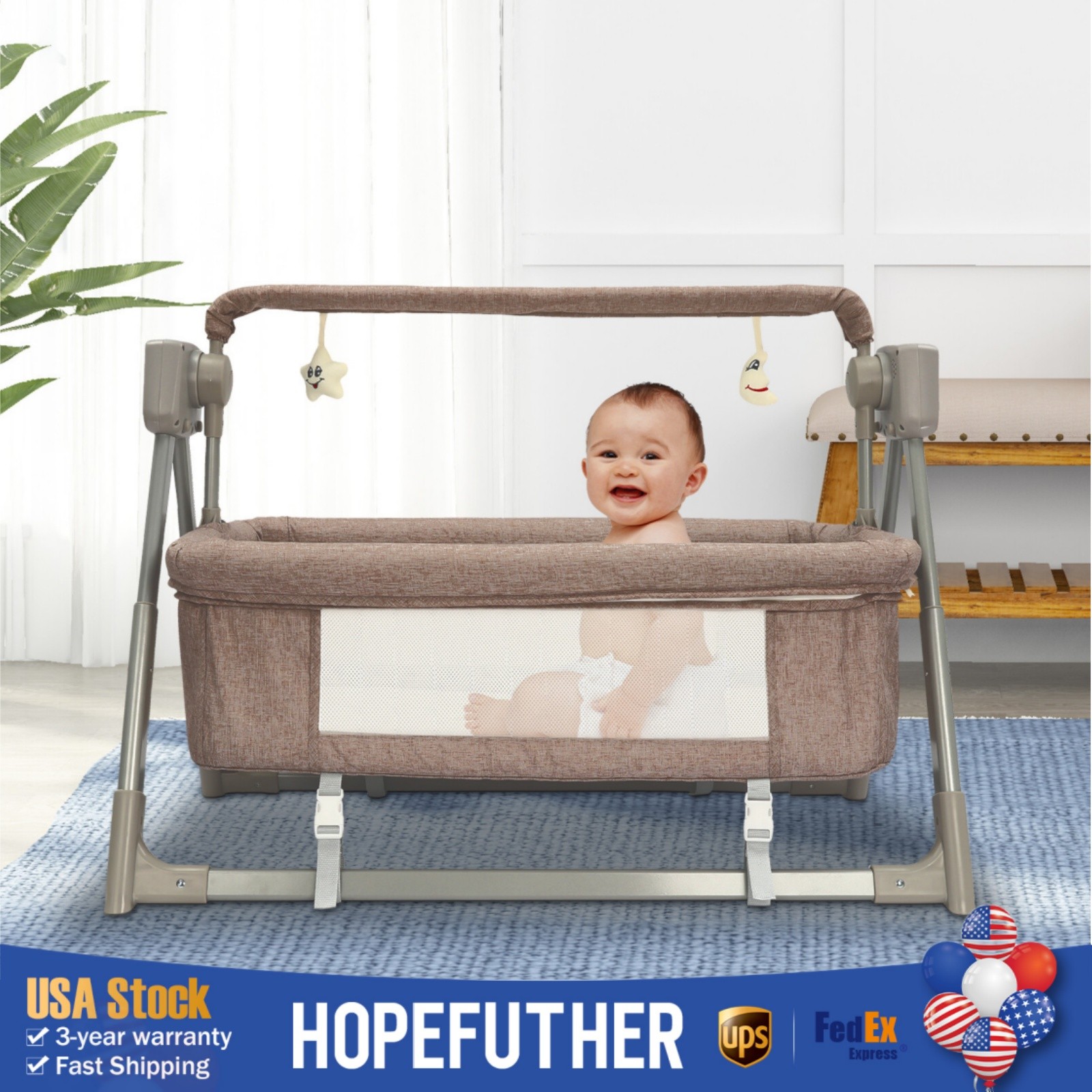 Electric Baby Crib Music Auto-Swing Infant Cradle Sleeping Bed Remote Control US