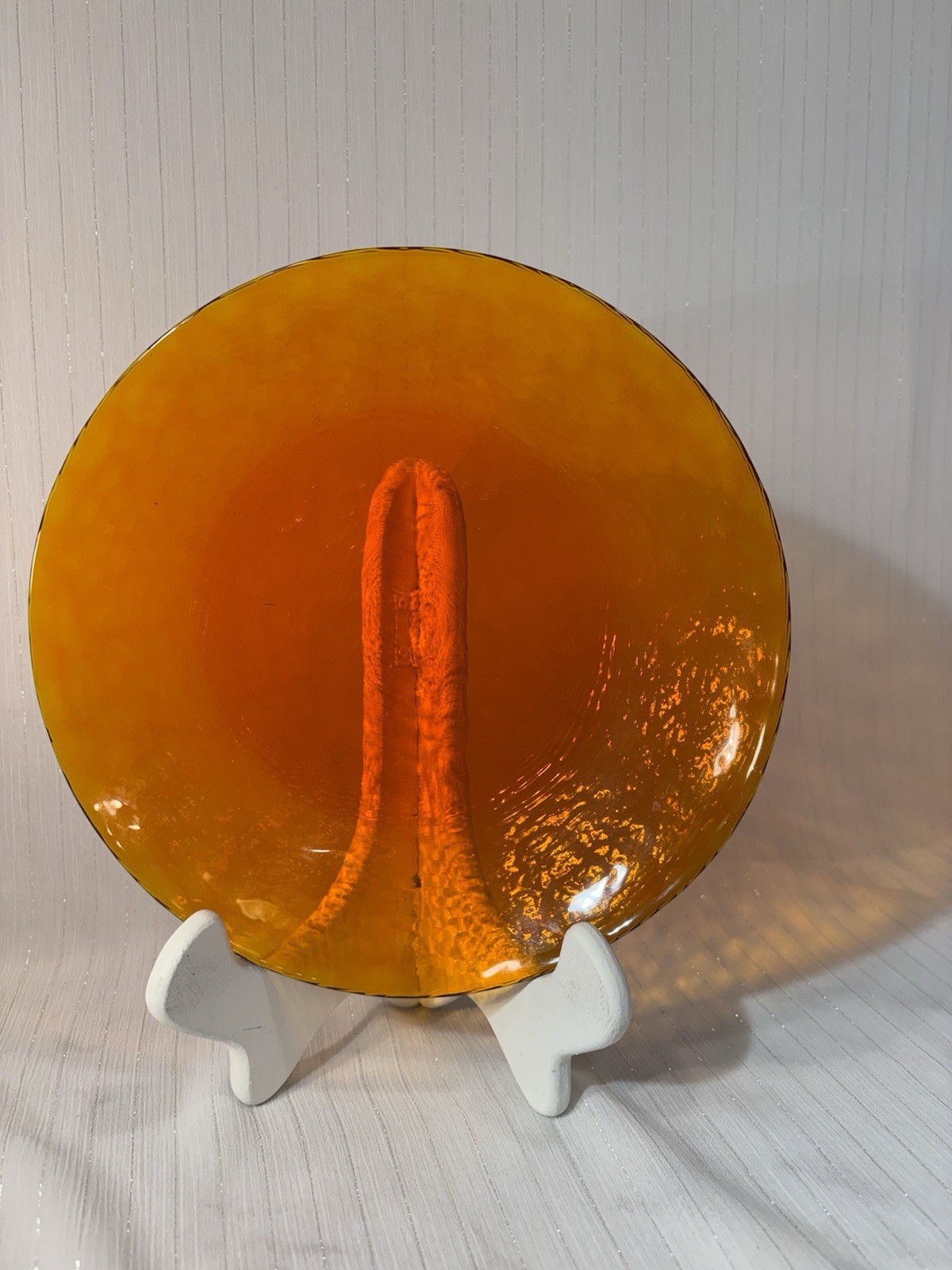Vintage Amber Orange Art Glass Charger Plate 11” Decorative Hand blown Style