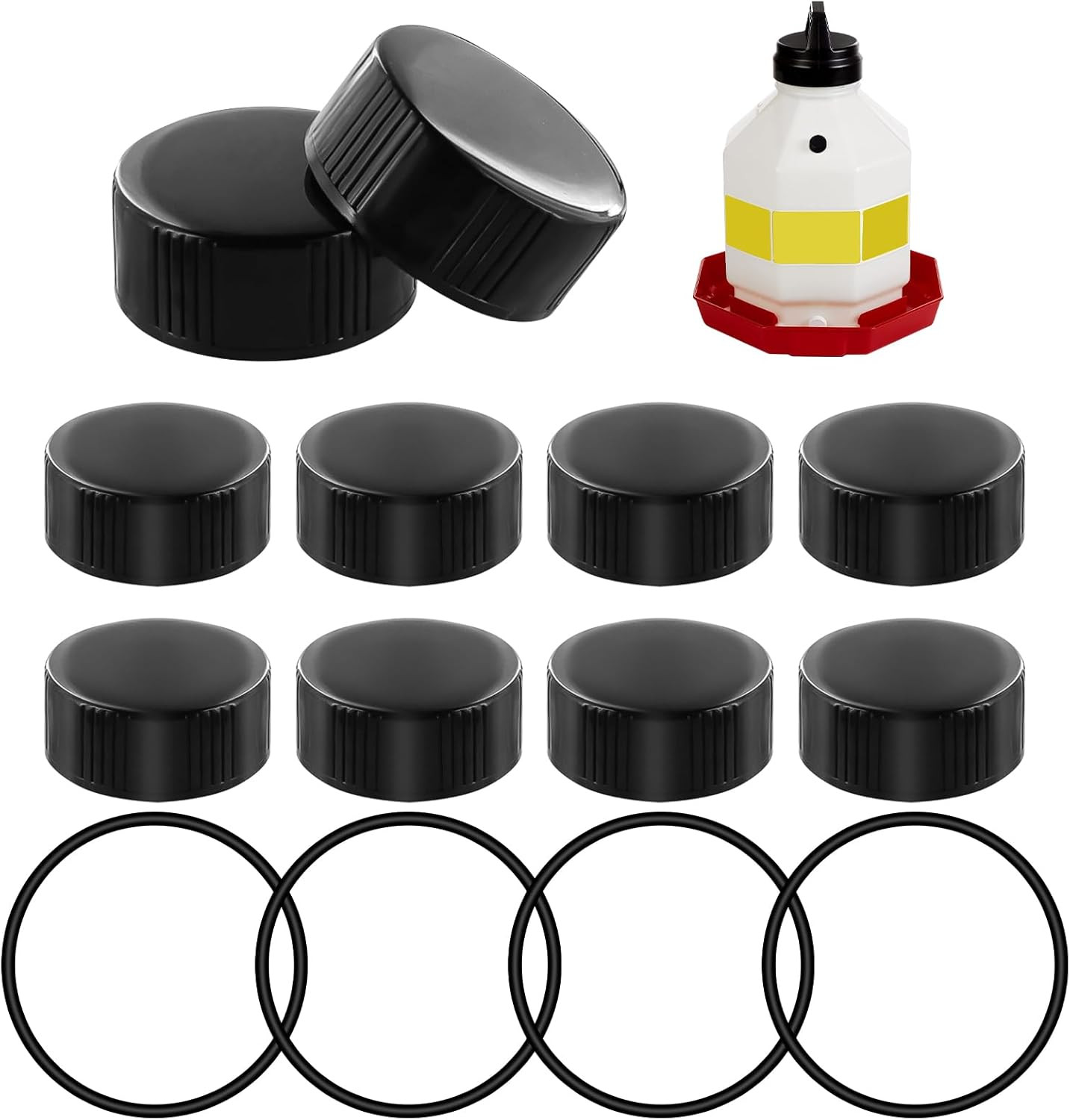 Plastic Poultry Waterer Replacement Parts Kit - 10 Caps & 4 O-Rings, Compatible 