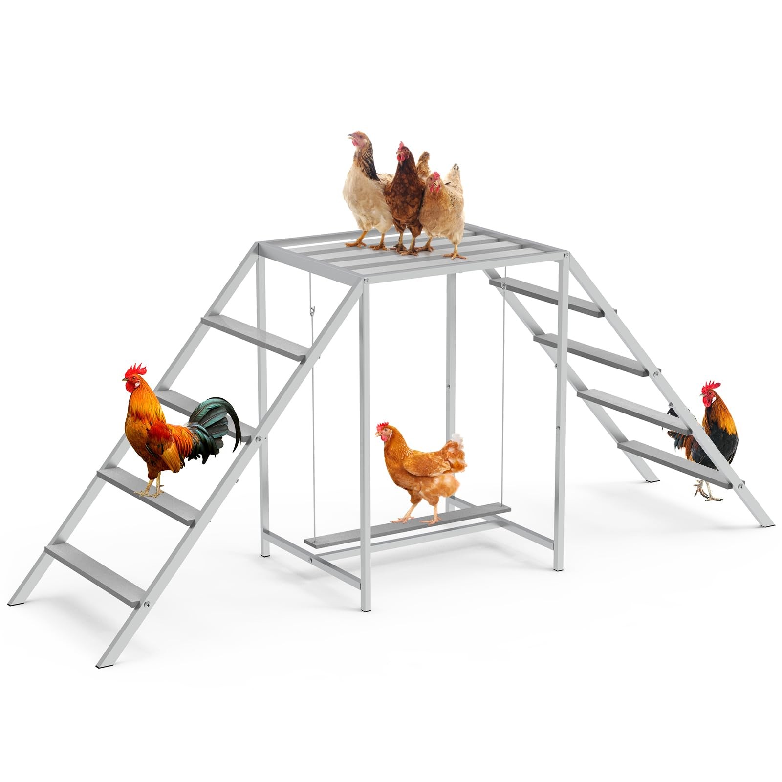 Chicken Coop Perch with Swing & Ladder, Roosting Bars for Chickens - Metal & Woo