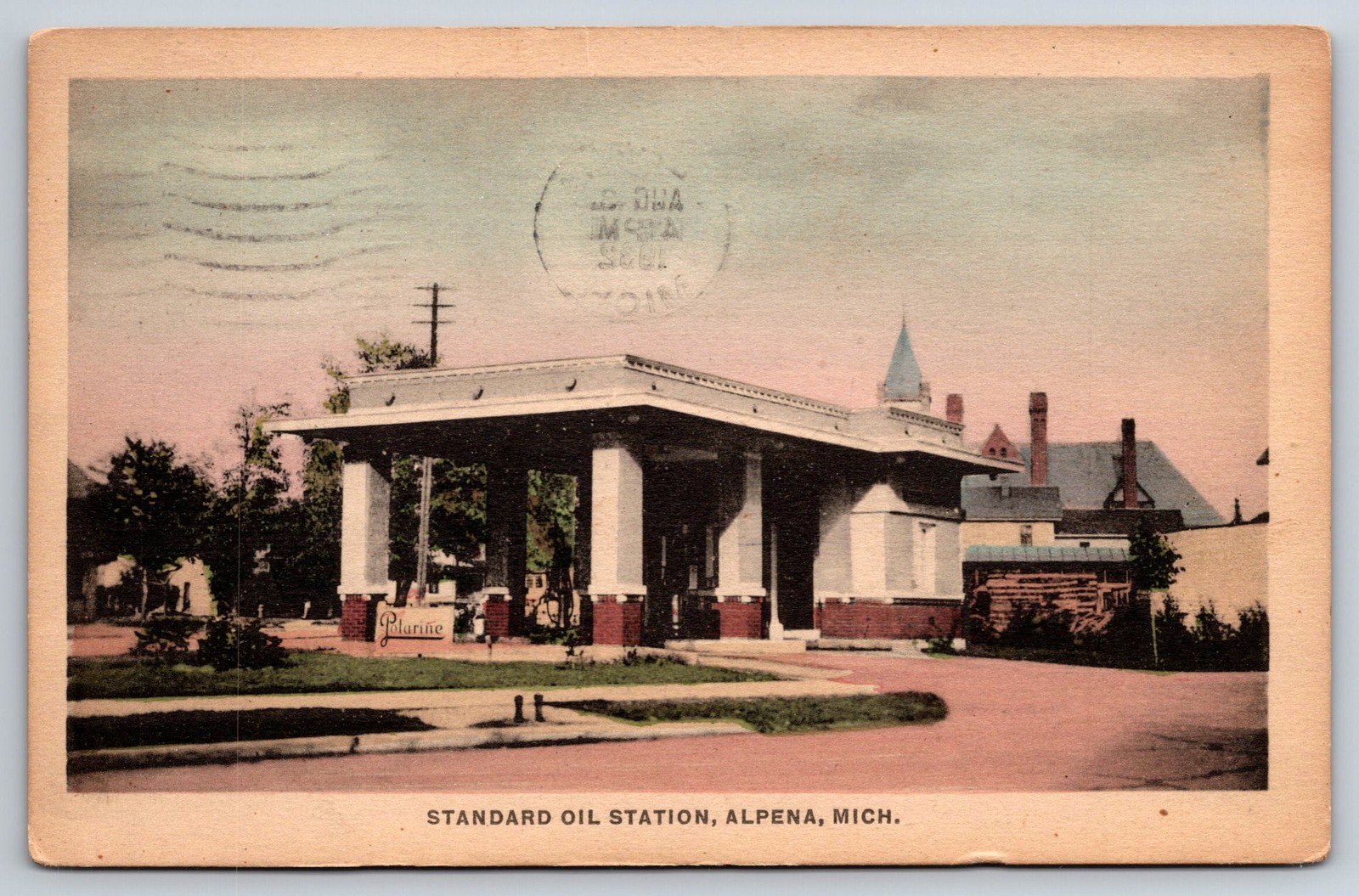 1932 Alpena, MI Postcard - Standard Oil Station in Alpena, Michigan