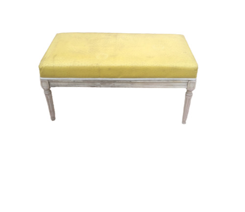 Vintage Mid Century Yellow Vinyl & Wood Bench Foot Stool 