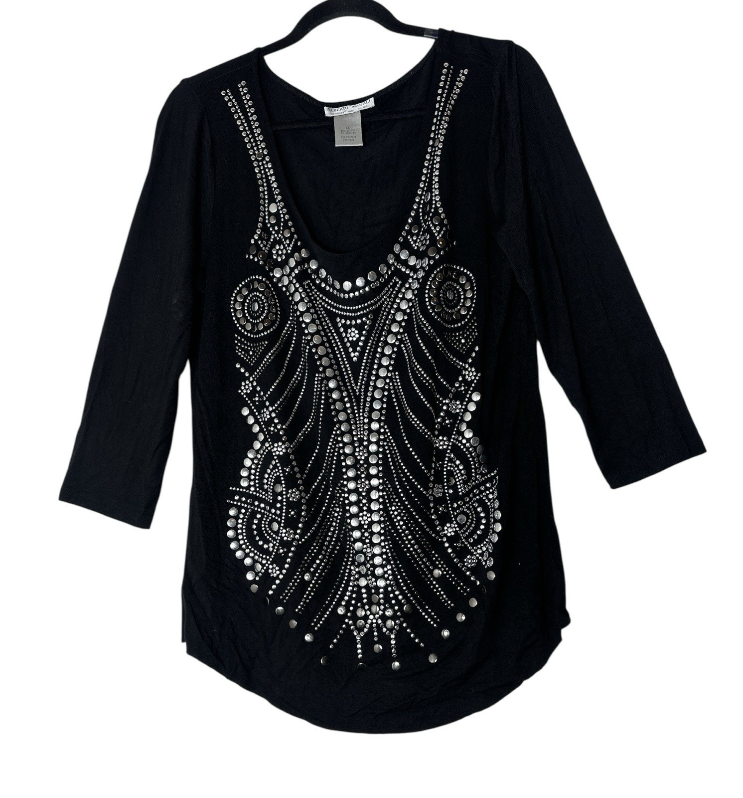 Alberto Makali Top Women XL Black Goth Whimsigoth Stretch Beaded Pullover