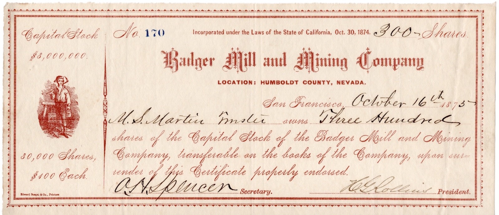 Badger Mill & Mining Co., 1875 - Dyke, Nevada