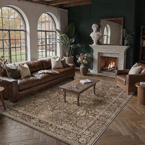  Area Rugs 8x10 Vintage Brown Machine Washable Large Living Room Bedroom Rug 