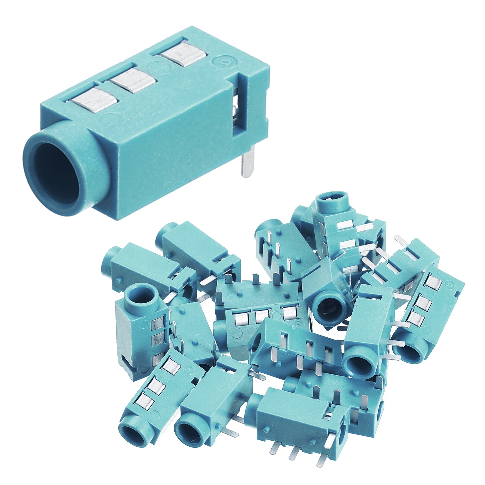 20Pcs Stereo Jack Socket, 1/8" 3.5mm 4 Pin PJ-320A PCB Mount Female,Green