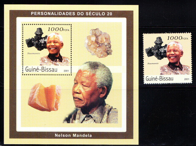 Minerals Manganese, Guinea Bissau 2001 MNH MS+stamp, Mandela, Nobel Peace  [C62]