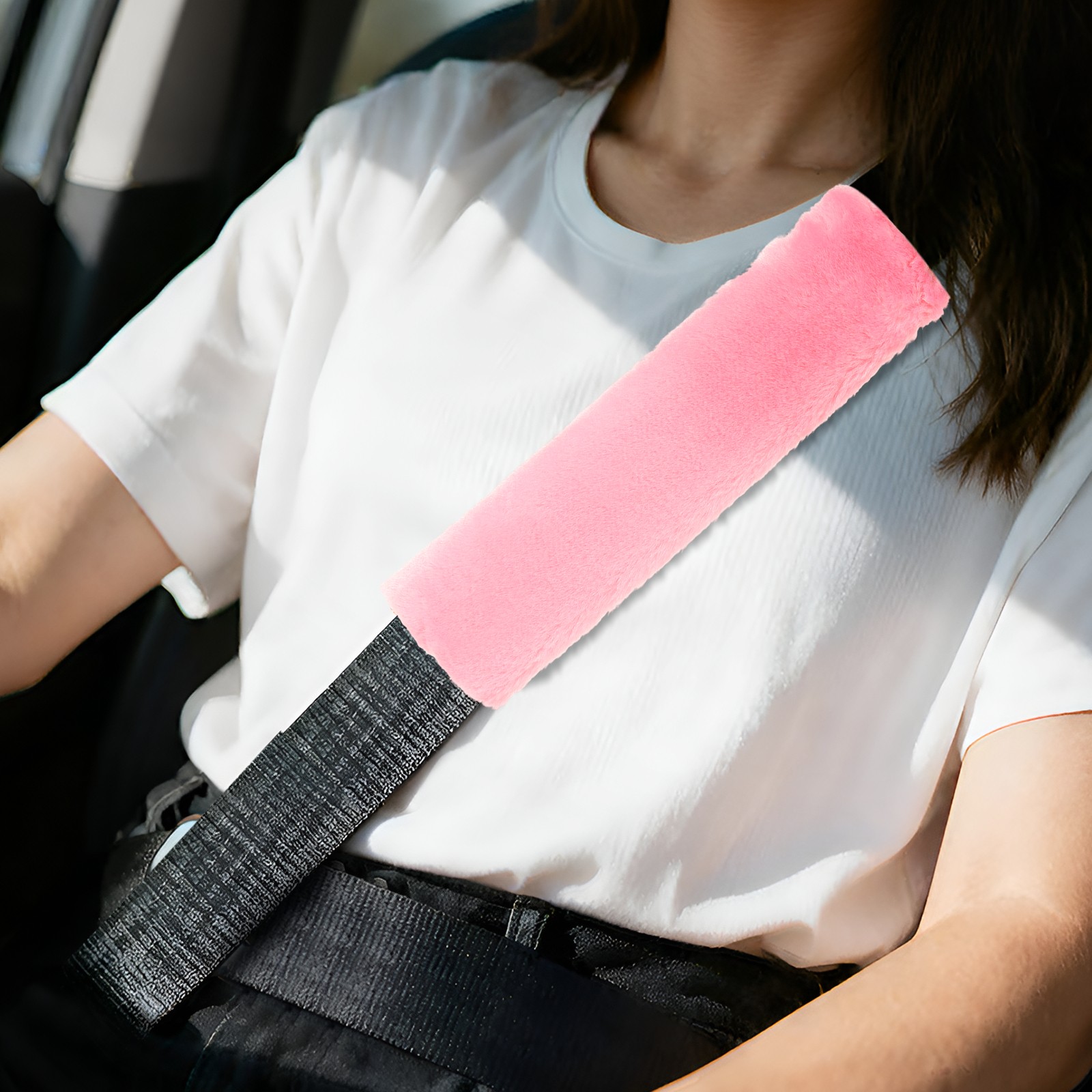 2 Pcs Car Seat Belt Cover Pad Soft Fluffy Seatbelt Cushion Pink