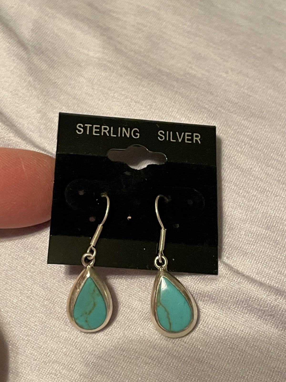 Turquoise/Sterling (925) Teardrop Earrings Made In Mexico