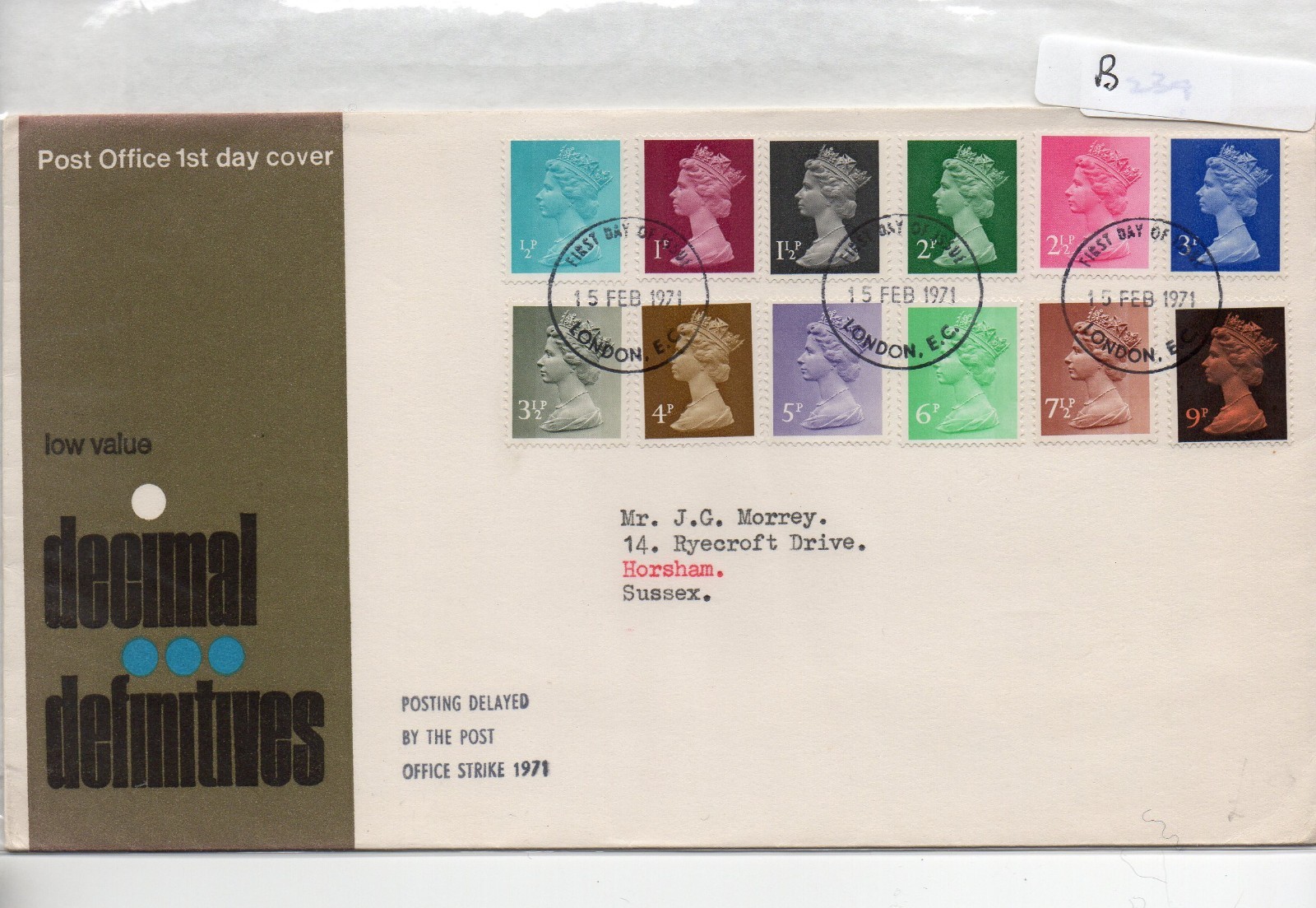 GB - First Day Cover (C 1 ) 1971 Machin 12 values to 9p.(B) - pmk. London EC