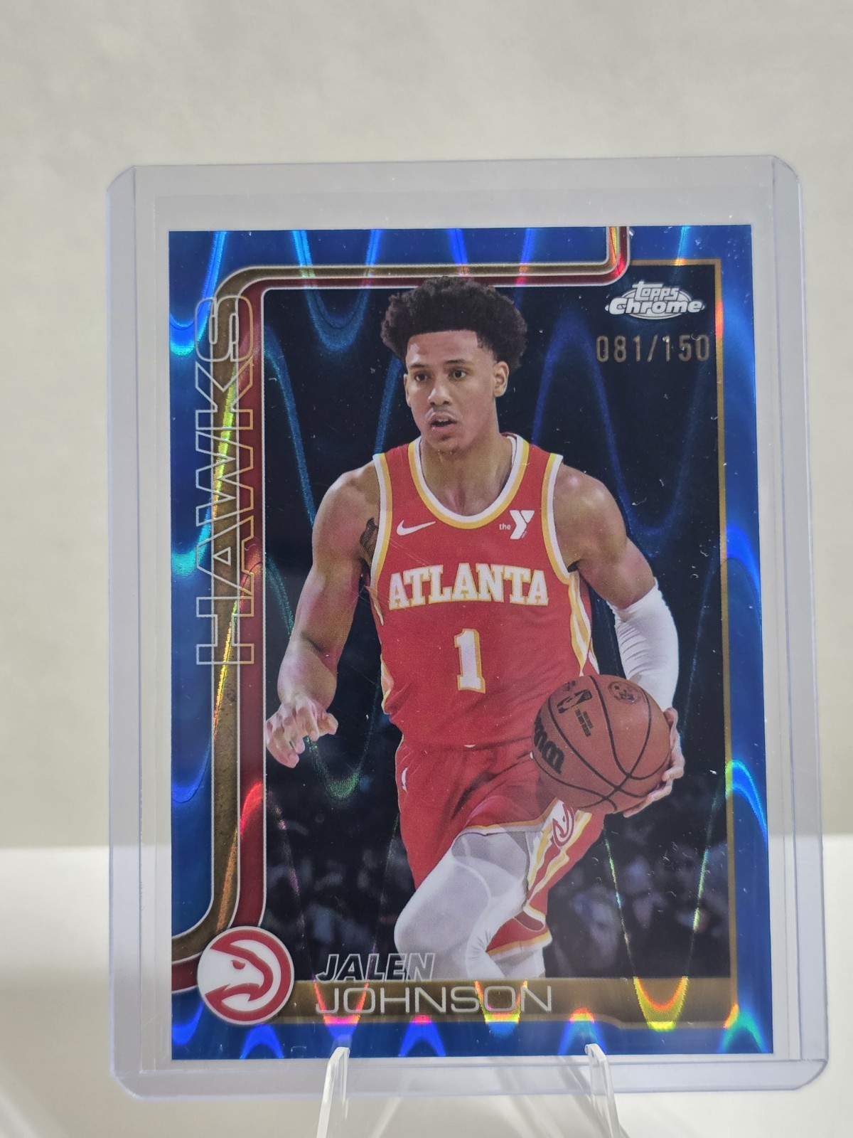 Jalen Johnson 2025-26 Topps Chrome 81/150 Blue RayWave Refractor Atlanta Hawks