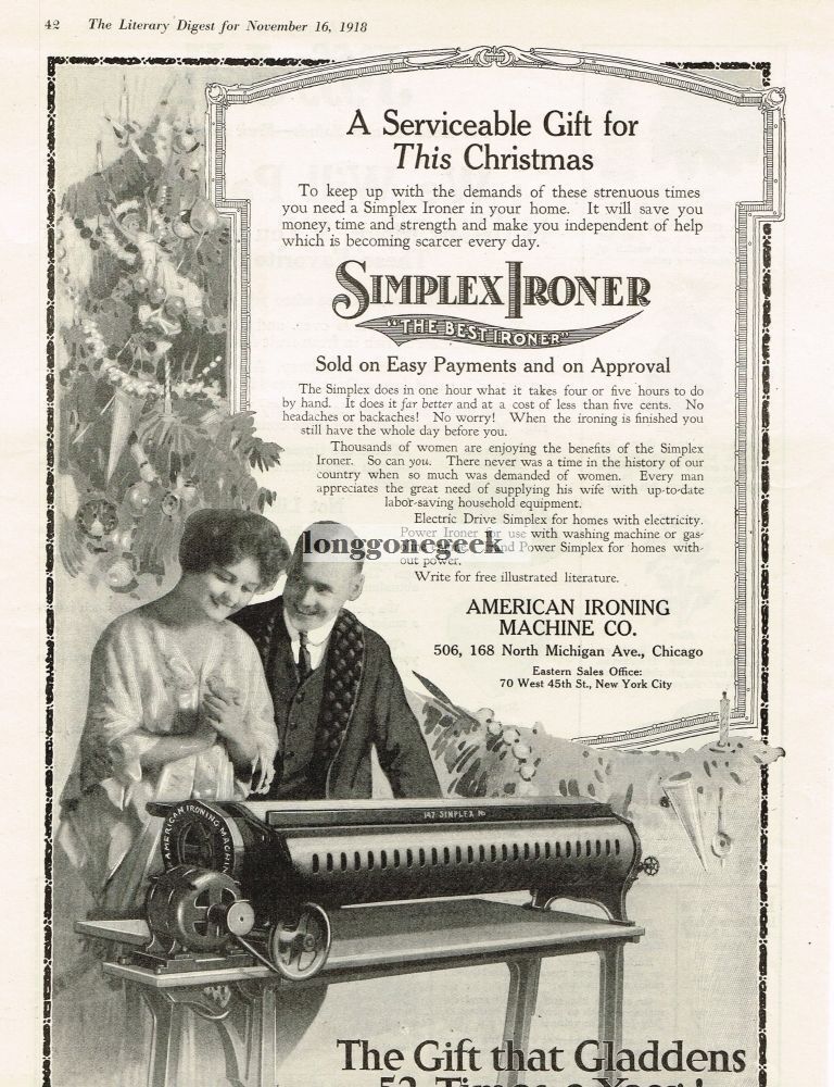1918 Simplex Ironer American Ironing Machine Co. art VINTAGE Print Ad