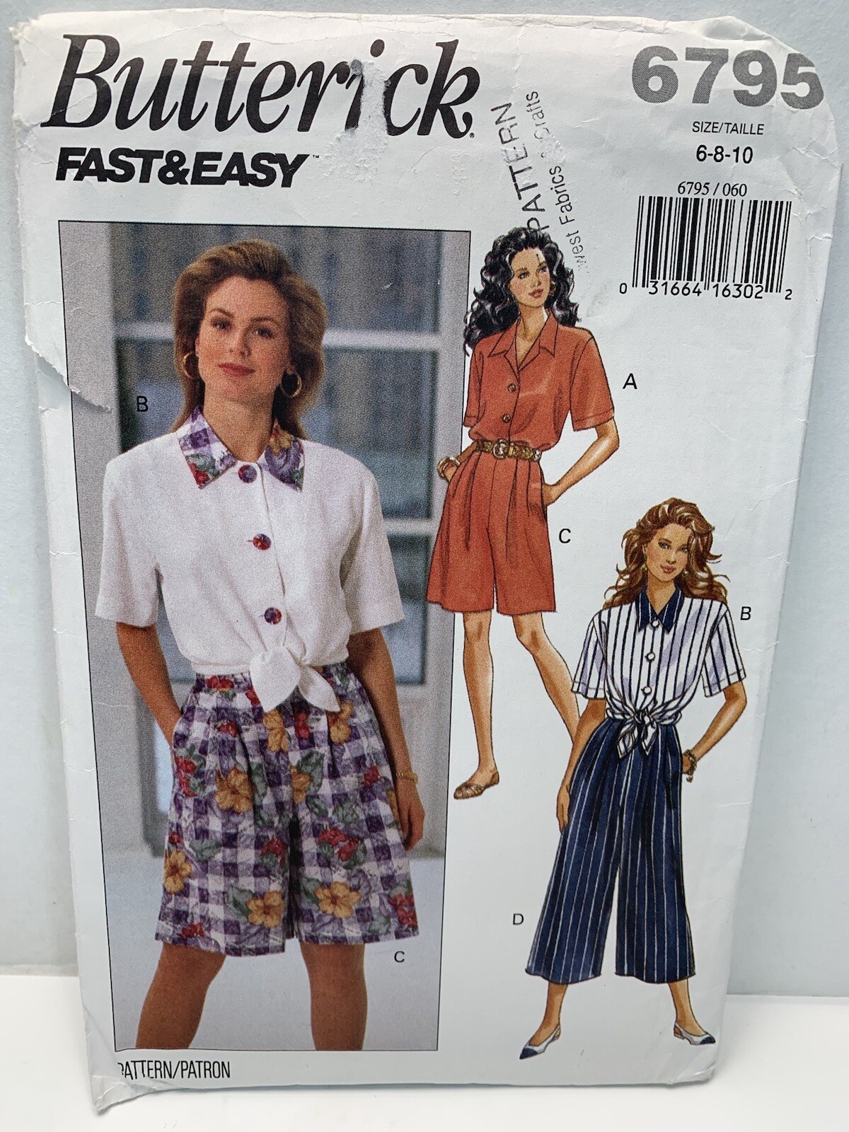 Butterick 6795 Misses Shirt Shorts Pants Easy Pattern 6-10 *Uncut*