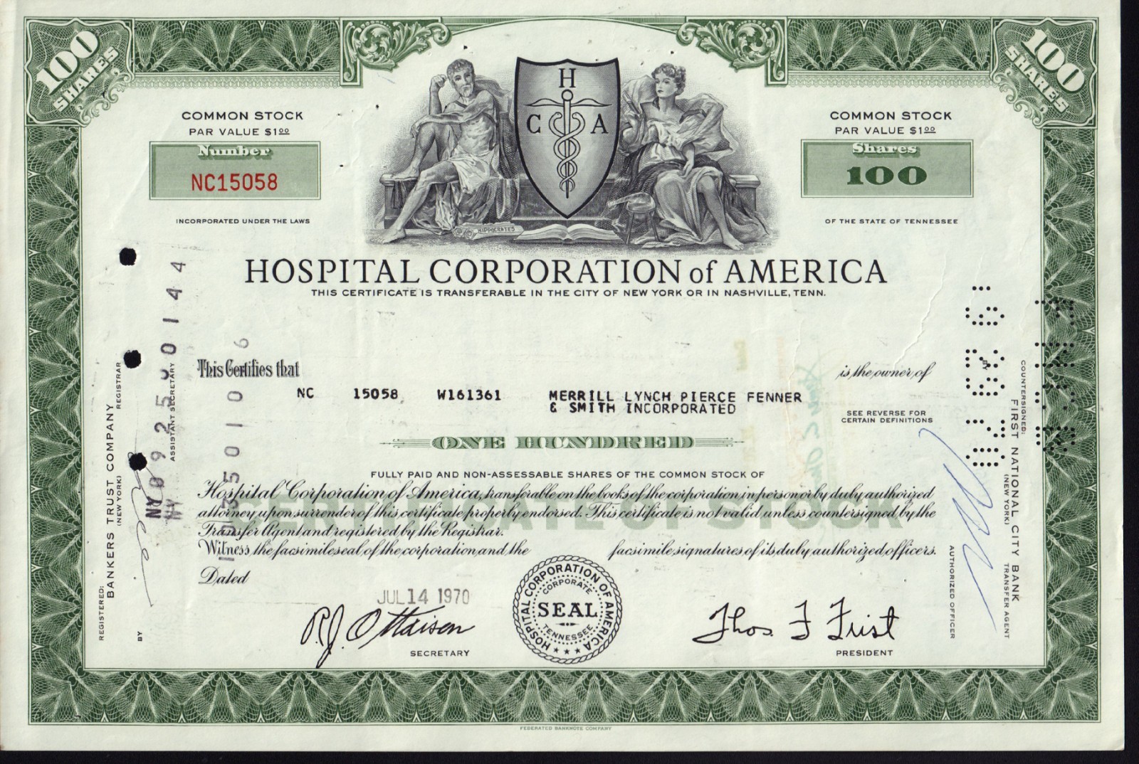 Hospital Corporation of America Nashville Tennessee ( now HCA Healthcare ) 1970