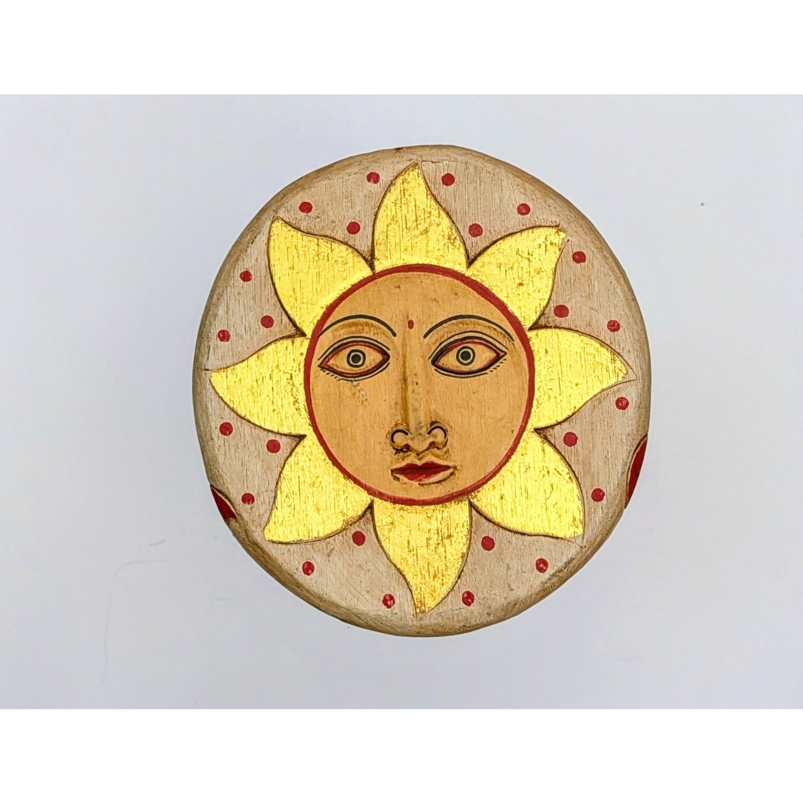 Milking Stool Celestial Folk Art Wooden Three Legged Sun Plant Stand Foot Rest