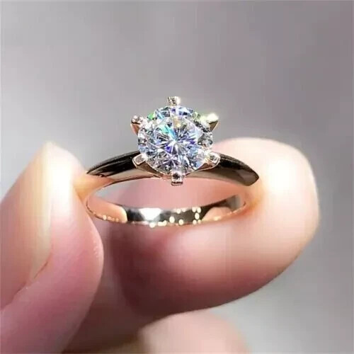 1.30 TCW Round Cut Moissanite Solitaire Engagement Ring 14K Yellow Gold Plated