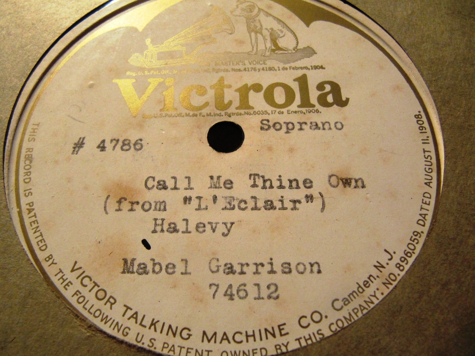 1920 Mabel GARRISON Private PRESSING Halevy ECLAIR Call me thine VICTOR 74612