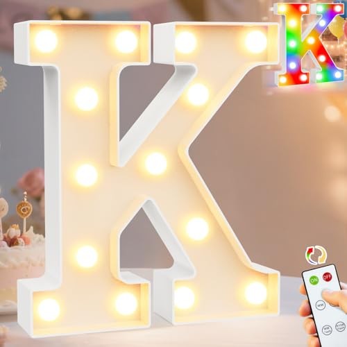  LED Light Up Letters, Warm White and Letter K White and Colorful with Remote