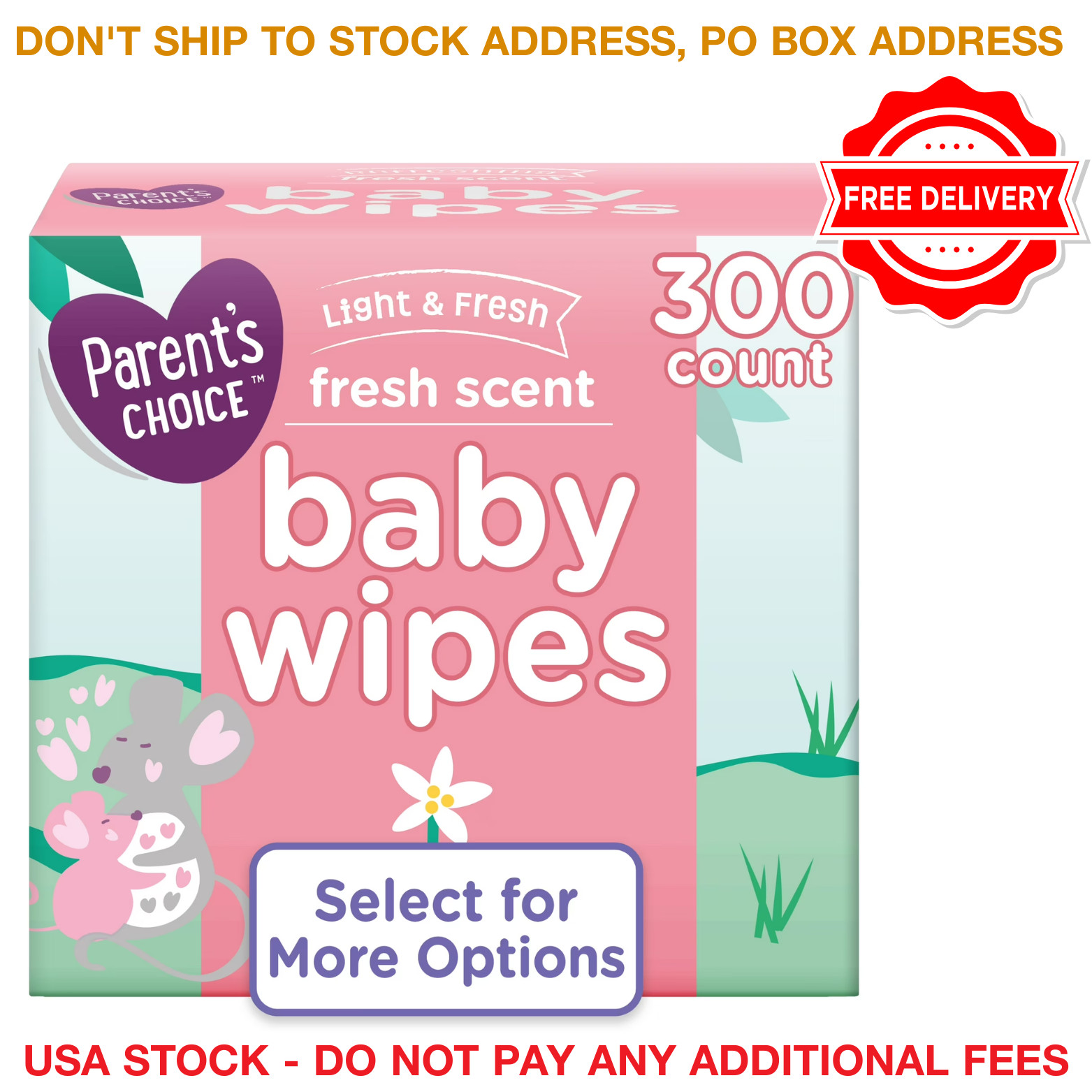 300ct Fresh Scent Baby Wipes Ultra Soft Quilted Hypoallergenic 99% Water