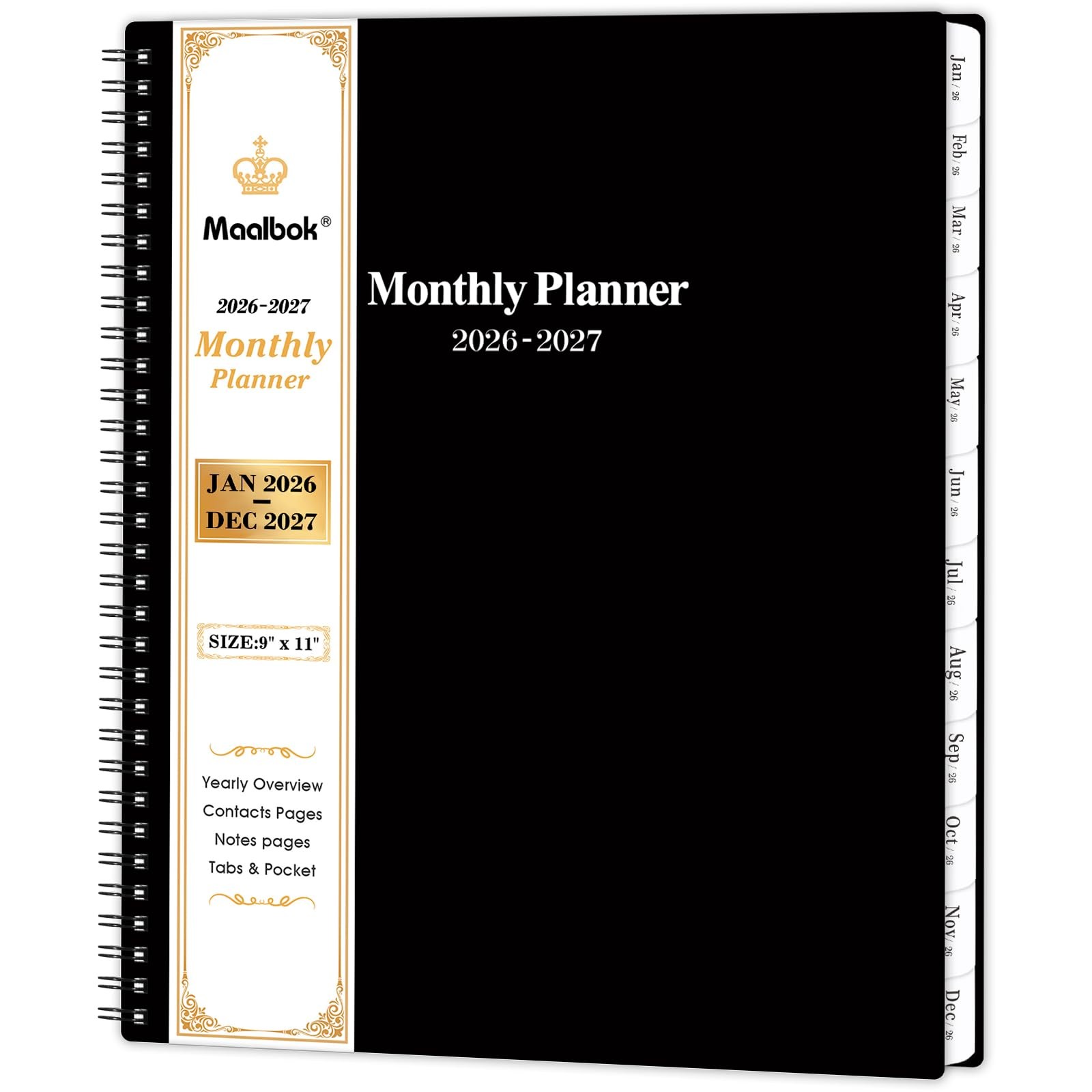 2026-2027 Monthly Planner/Calendar - January 2026 - December 9" x 11", Black 