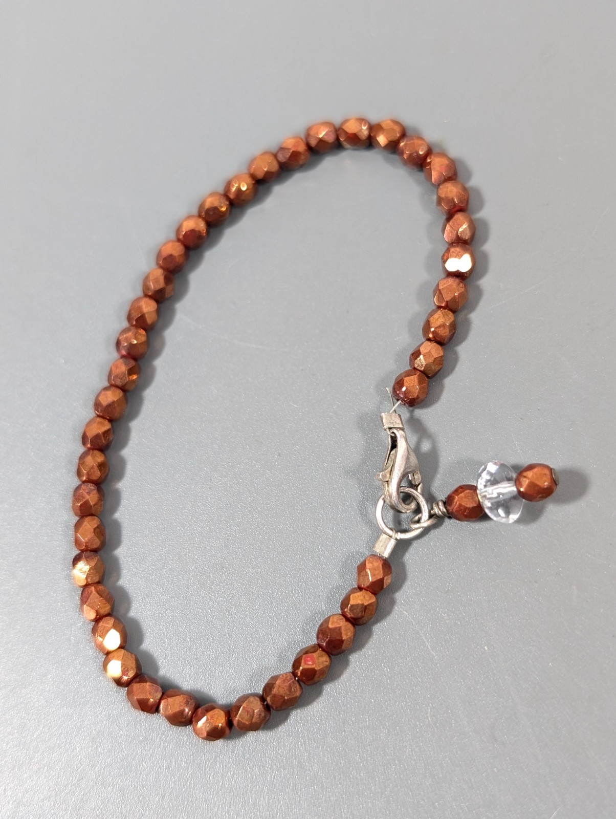 Beachy Boho Copper Tone Glass Bead Dainty Bracelet 925 Clasp Stacking 7 in