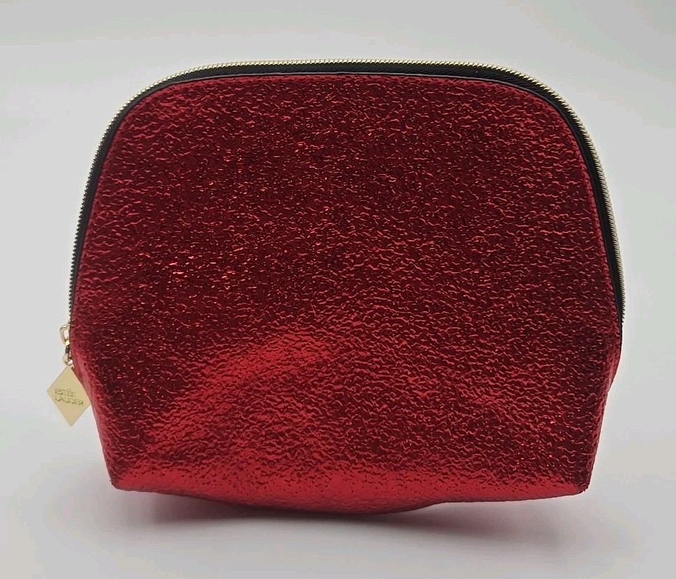 ESTEE LAUDER MAKEUP COSMETIC BAG SHINY FAUX LEATHER RED 2019 EDITION
