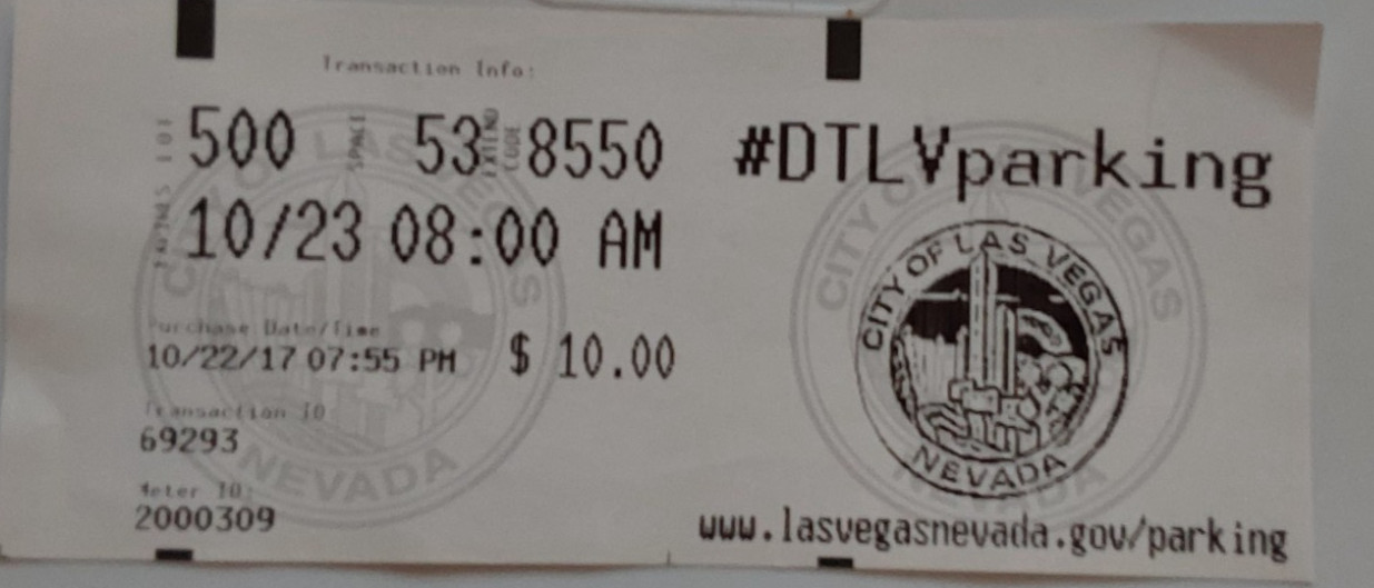 2017 DTLV (DOWNTOWN LAS VEGAS) PARKING TICKET