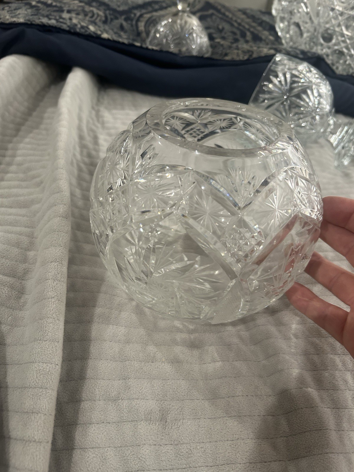 Vintage Cut Crystal Rose Vase Bowl Pinwheel Design